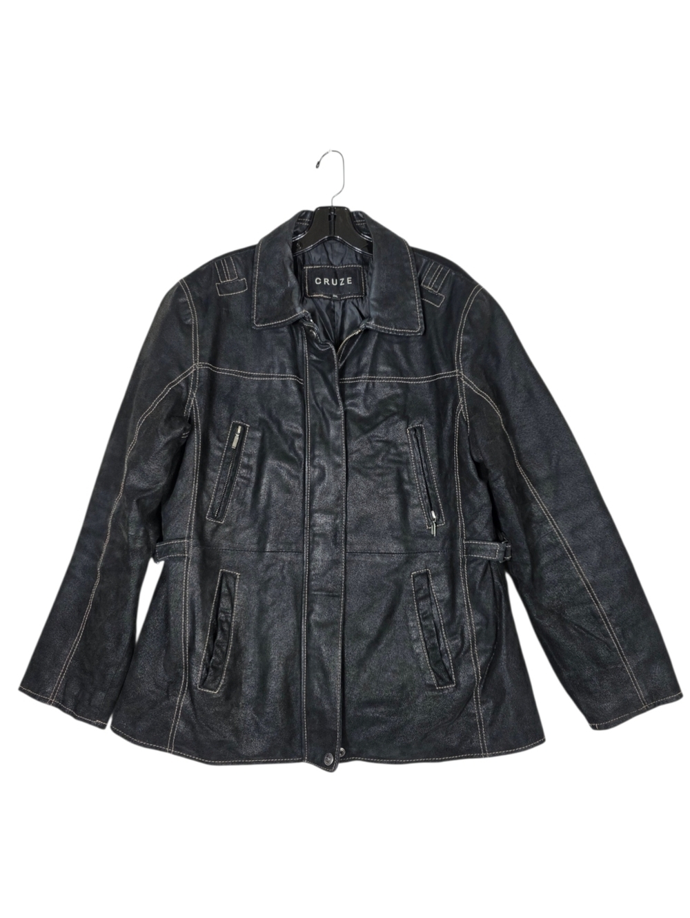 Vintage CRUZE textured leather moto Jacket with Contrast Stitching